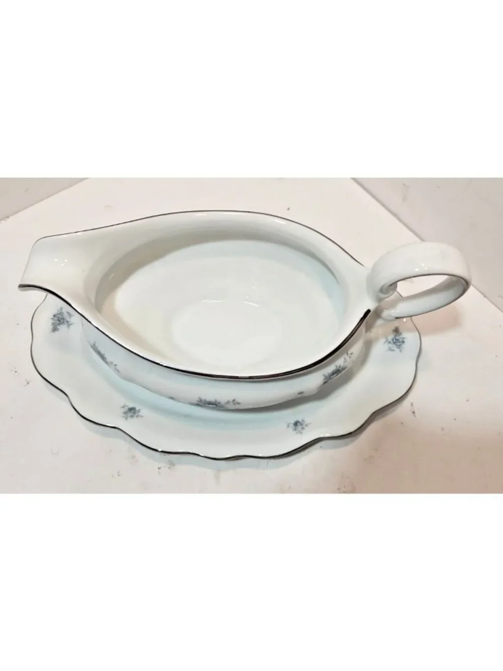 Vtg Johann Haviland Blue Garland China Bavaria Backstamp Gravy Boat w/Underplate